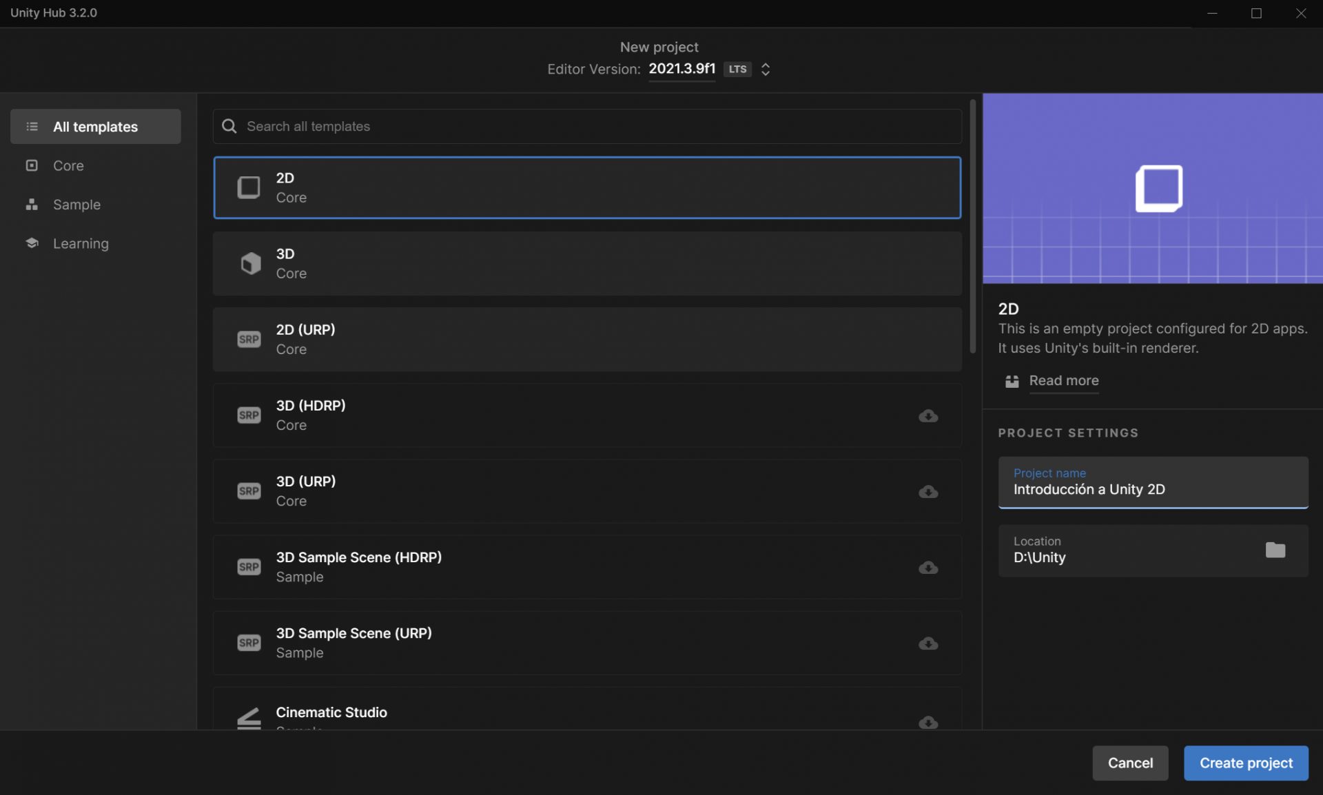 01 Unity 2D - Nuevo proyecto