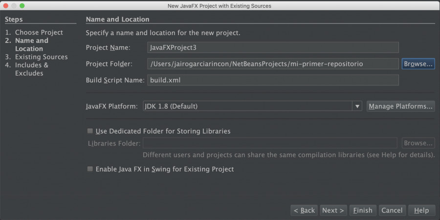 Especificar directorio NetBeans