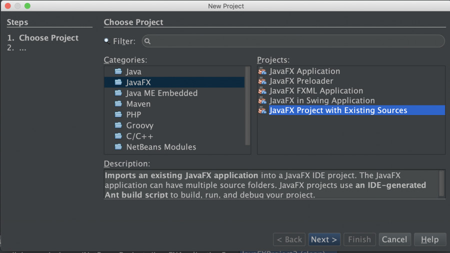 Nuevo proyecto with existing sources NetBeans