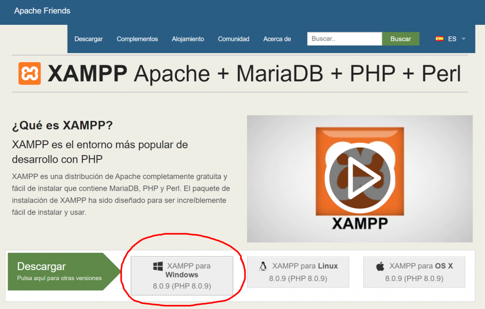 Página de Apache Friends