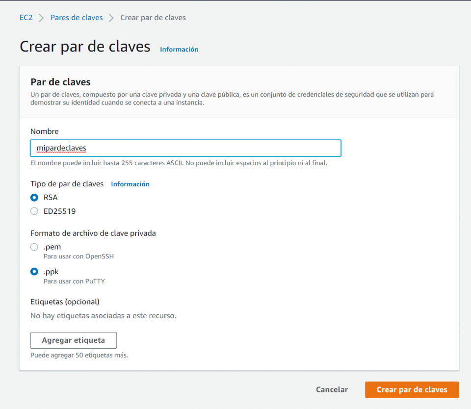 Paso 8 Crear par de claves